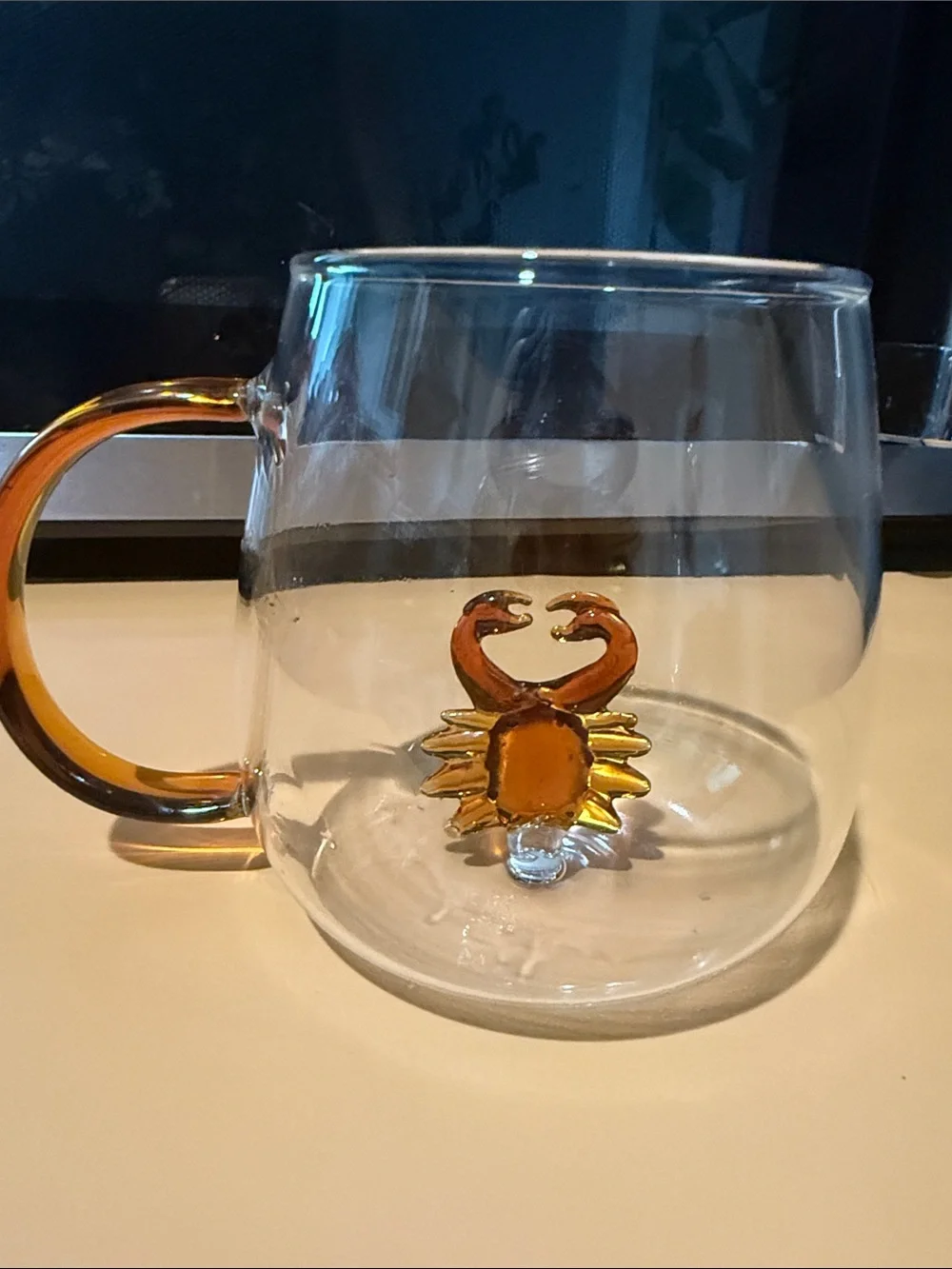 Amber Crab Glass Mug – Clear Glass with Amber Accent